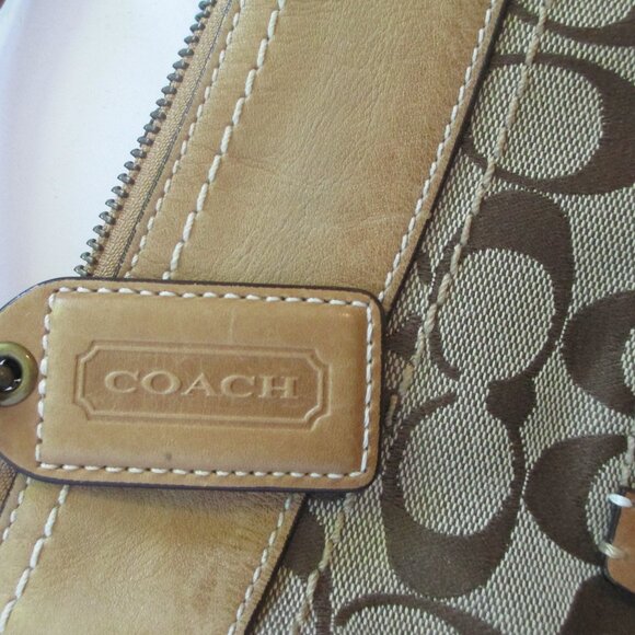 Coach 10403 Signature Shoulder Bag Brown Tan Hobo Handbag Zip Front Pocket Purse - Picture 4 of 15